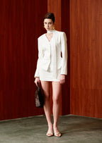 Chiara V Neck Blazer & Mini Skirt Set In White