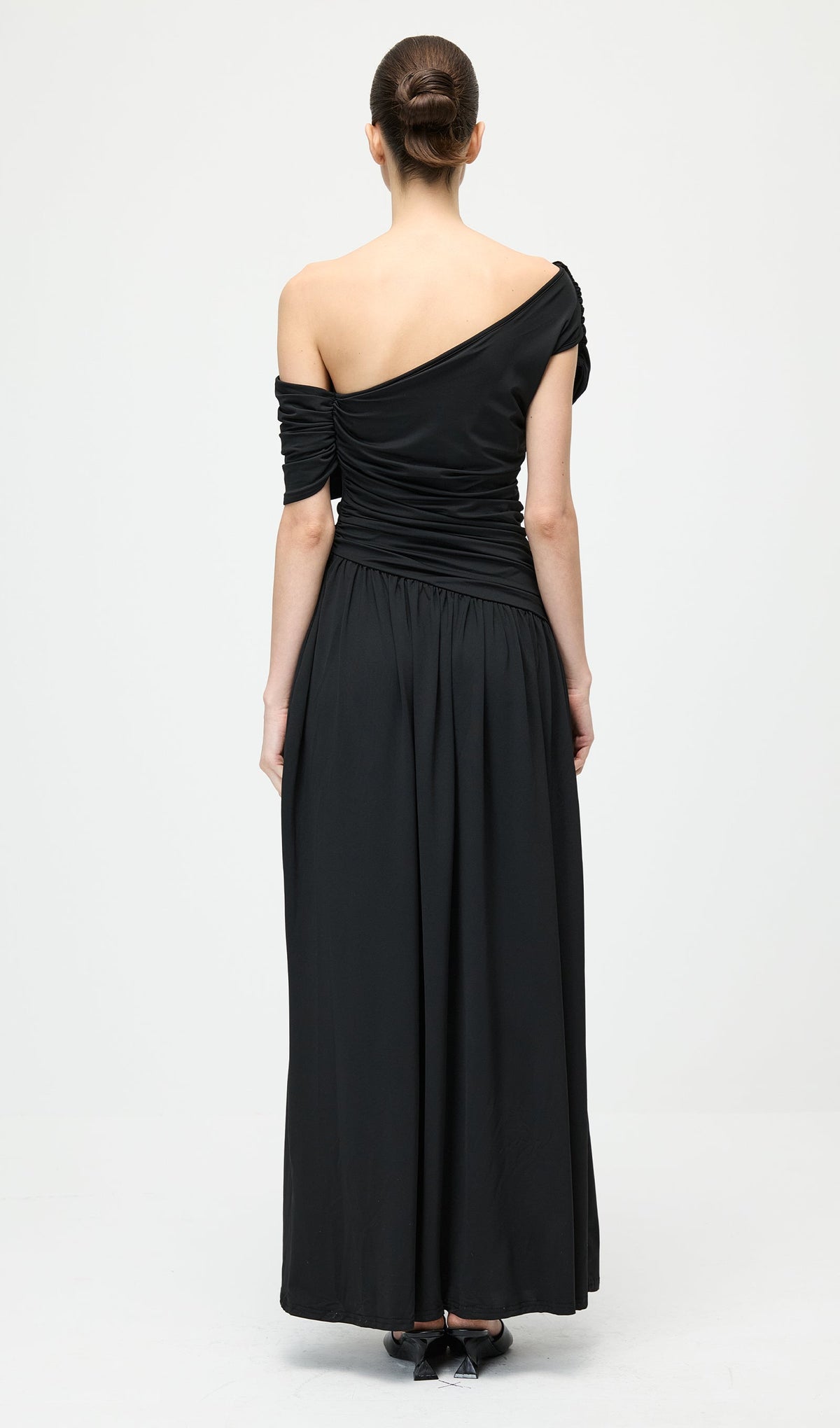 Black Off Shoulder Pleated Maxi Dress