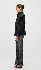 Waisted Lapel Leather Jacket In Black