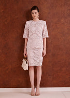 Aralyn Velvet  Lace T-Shirt & Lace Skirt Set In Pink