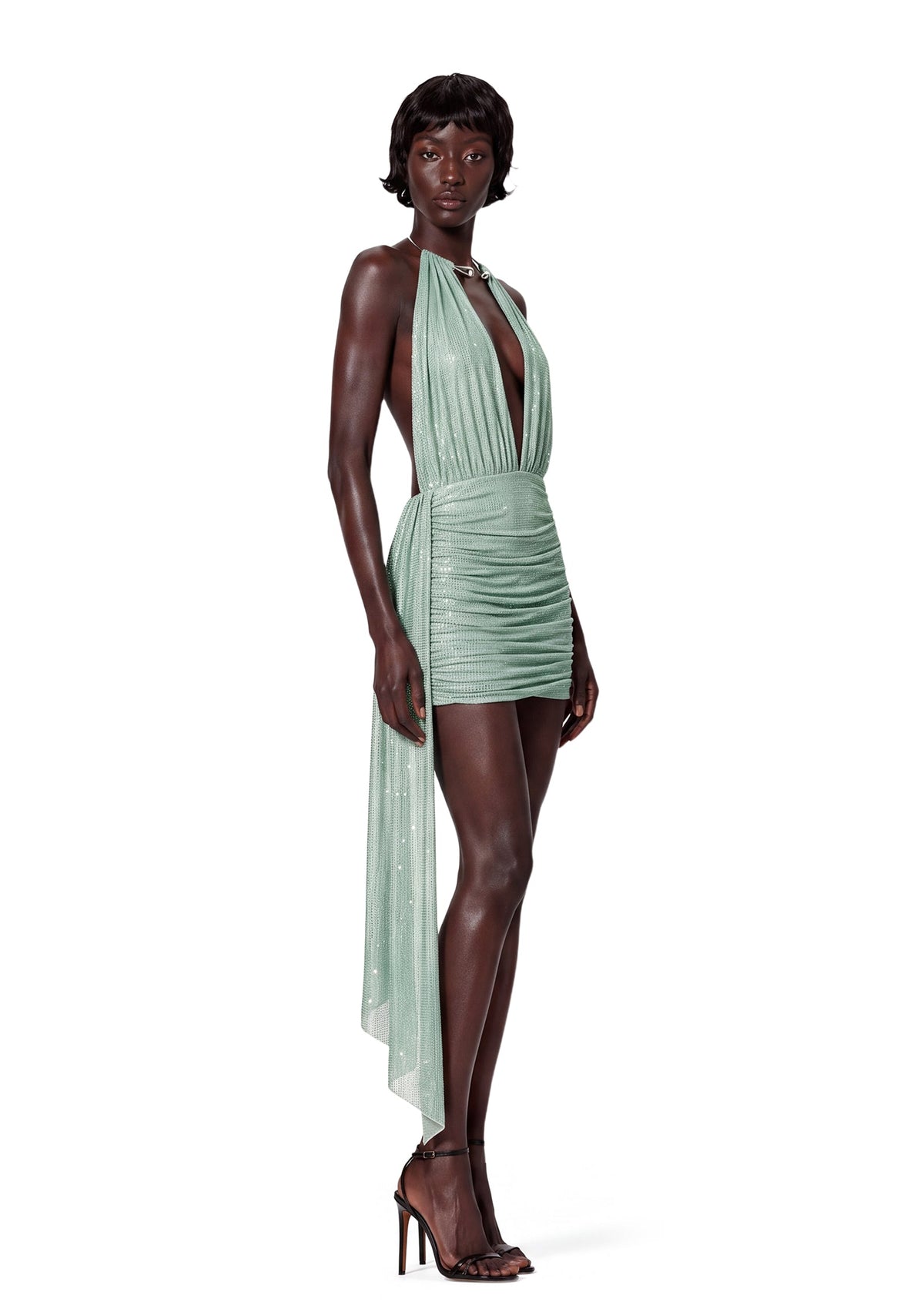 Obioma Sequin Mini Dress In Mint Green
