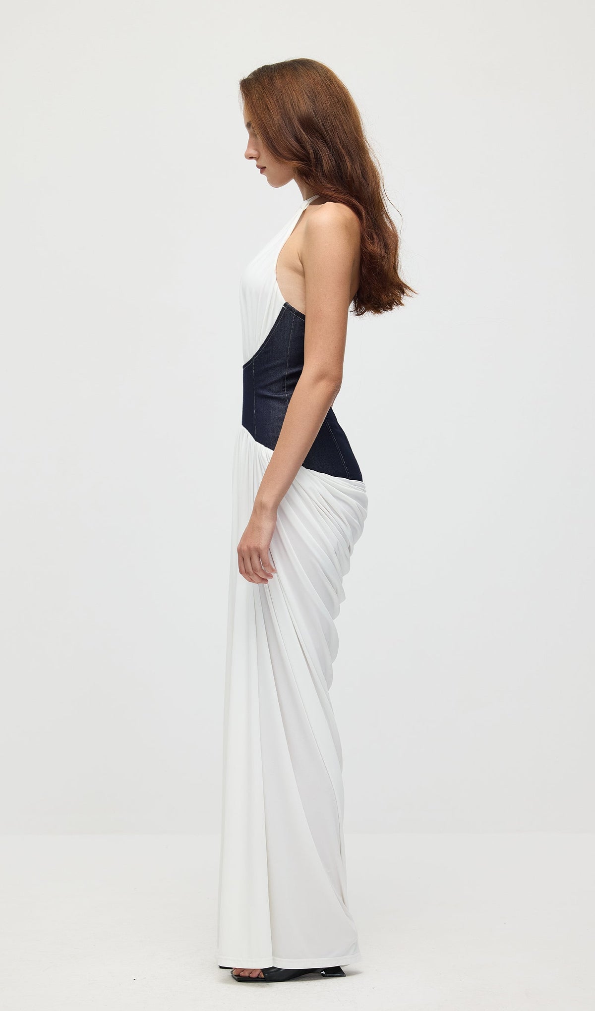 Draped Plunge Gown With Corset Waist
