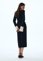 Vina Lapel Crepe Midi Dress In Black