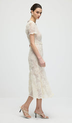 Cream Tulle Lace Midi Dress