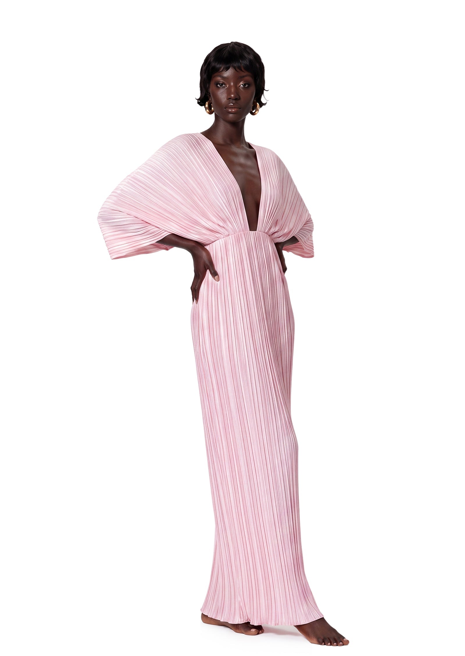 Sabah Pleated Drop Shoulder Maxi Dress