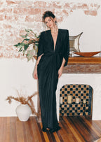 Saathvik Satin Right Angle Shoulder Maxi Dress
