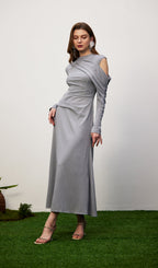Solid Fitted Draped Maxi Dress