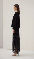 Black Feather Midi Skirt