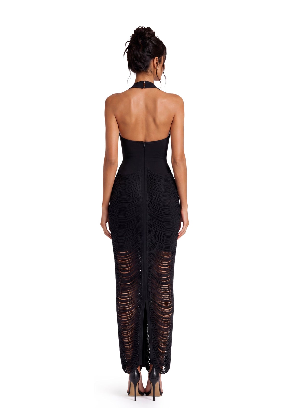 Duha Halter Neck Open Back Tassel Midi Dress