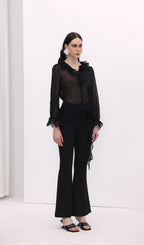 Florwer Detail High Waist Flared Trousers