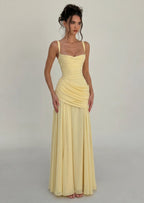 Sura Asymmetric Pleating Maxi Dress In lemon