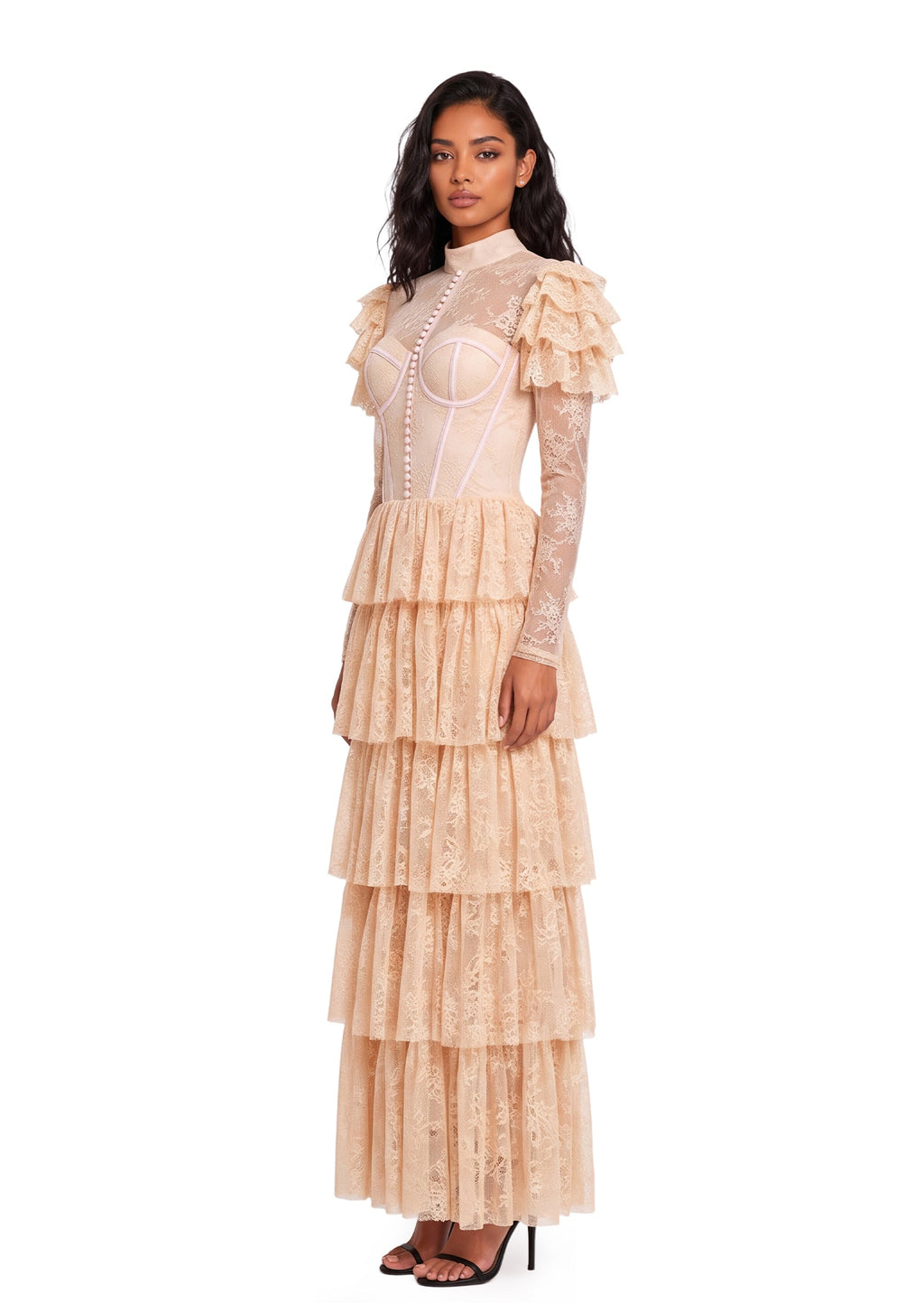 Kaikane Tiered Ruffle Lace Maxi Dress