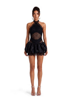 Fauve Lace Trimmed Satin Mini Dress In Black