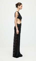 Asymmetric Lace Cut Out Draped Maxi Dress