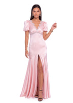 Nahal Satin Short Sleeved Maxi Dress In Pink