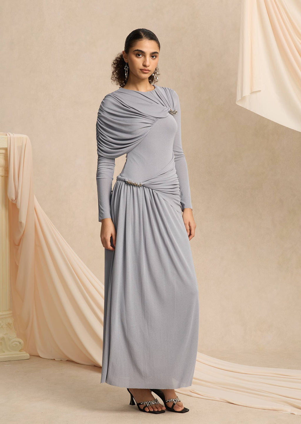 Layali Rose Waist Cinched Midi Dress With Knot