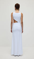 Draping And Shell Decorations Maxi Dress In White