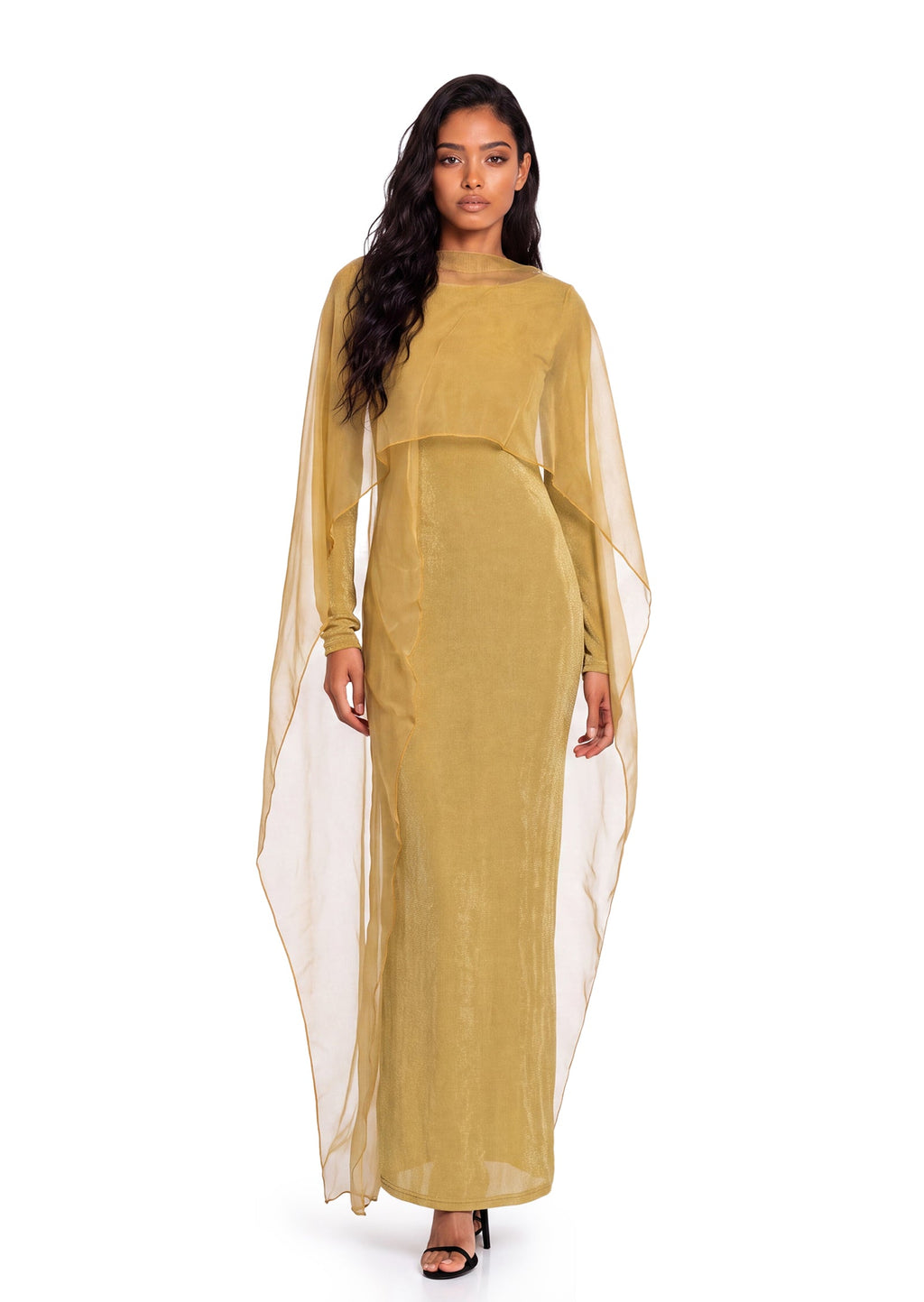 Wafi Long Sleeved Shawl Maxi Dress In Yellow