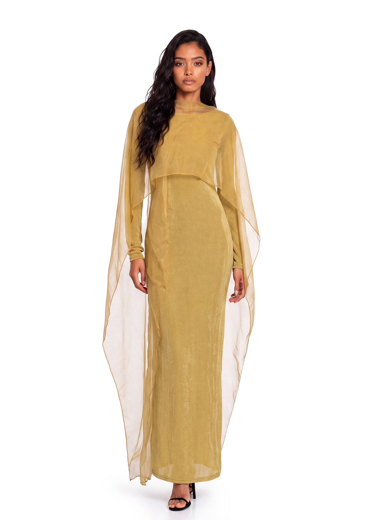 Wafi Long Sleeved Shawl Maxi Dress In Yellow