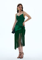 Tassel Satin Patchwork Maxi Dress