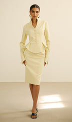 Peplum Jacket & Slit Midi Skirt Set