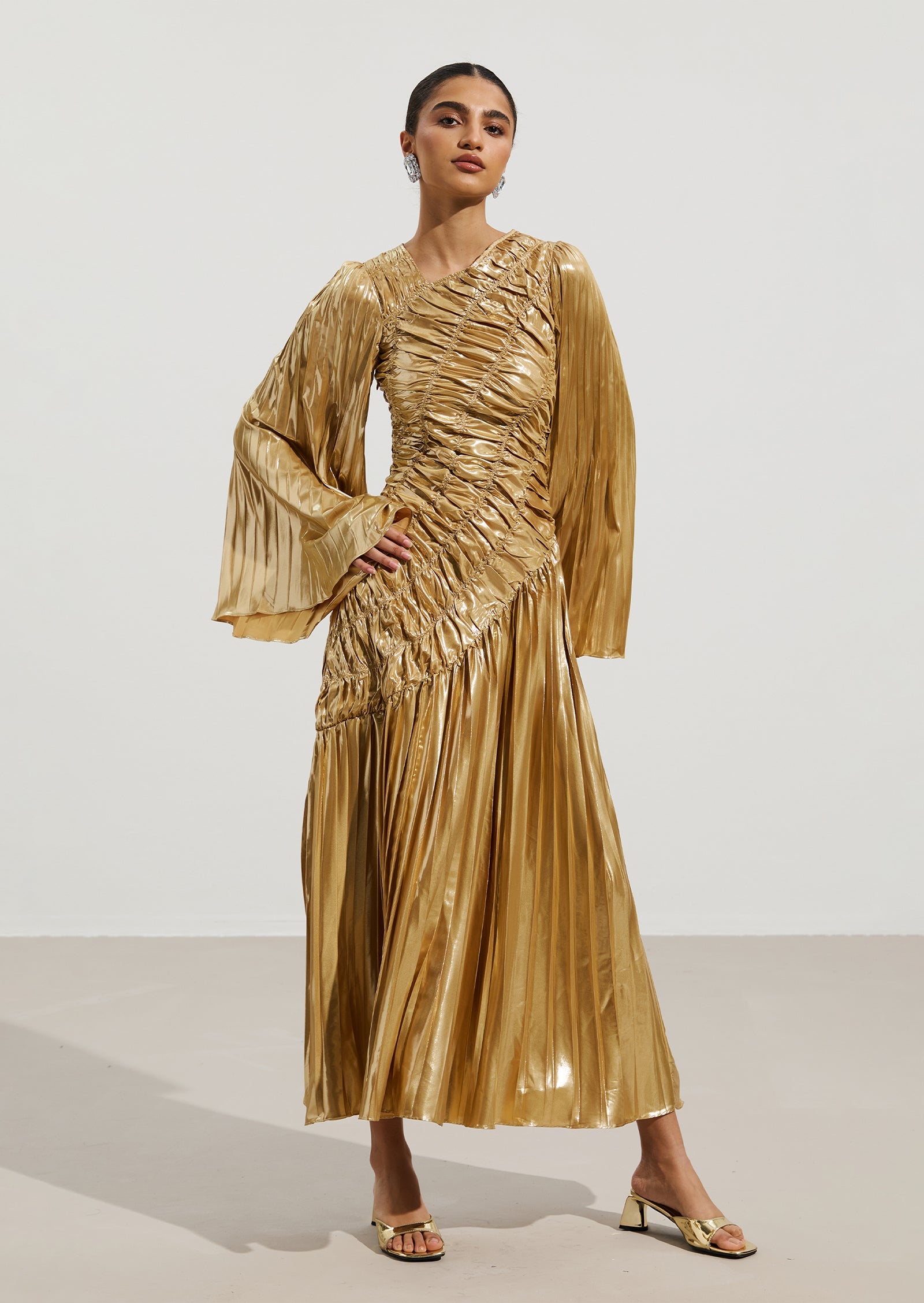 Metallic Maxi Dress In Gold