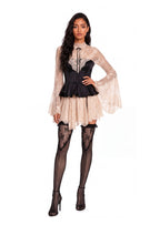 Raam Lace Satin Bell Sleeve Mini Dress