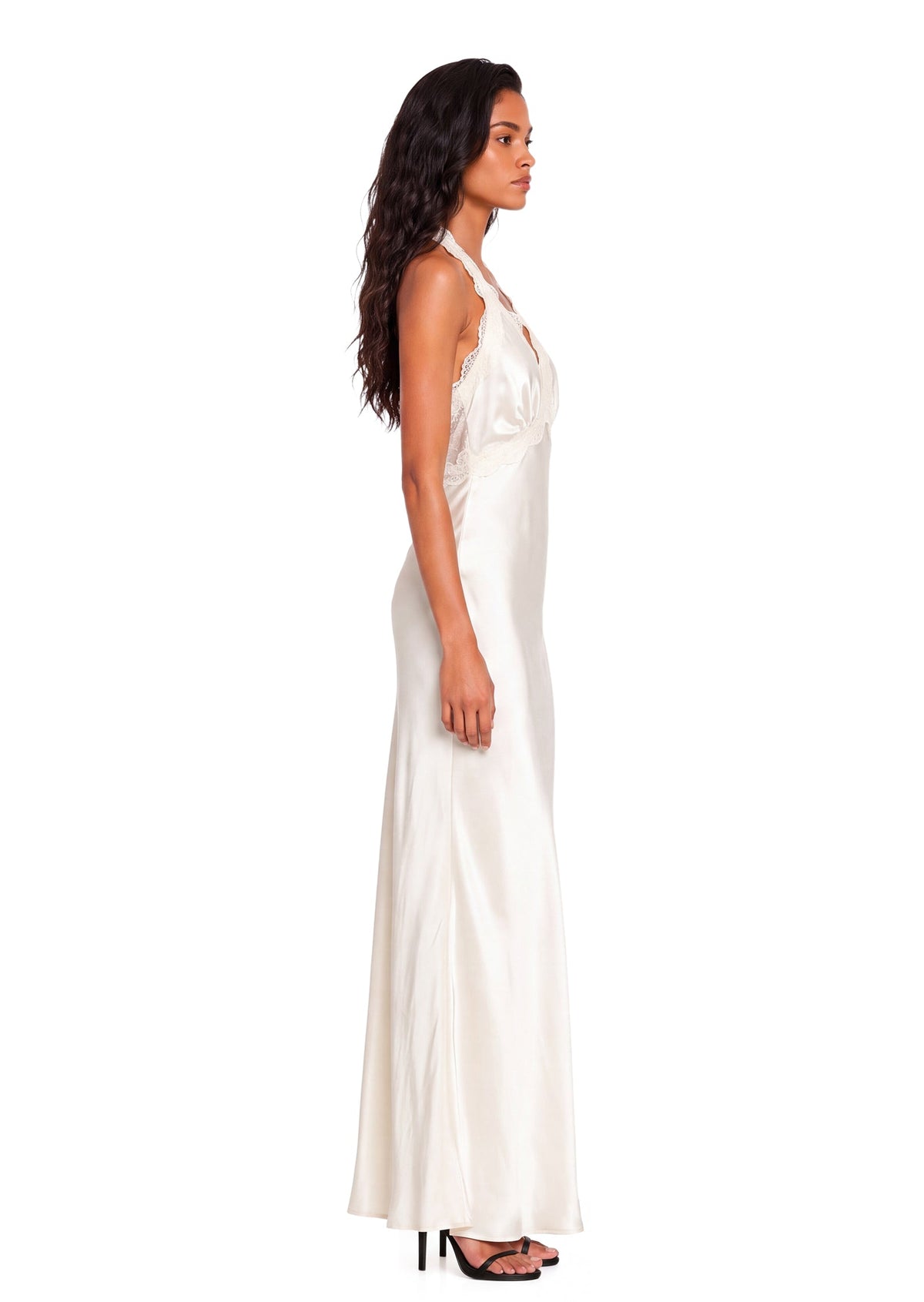 Ebbe Halter Neck Lace  Satin Maxi Dress
