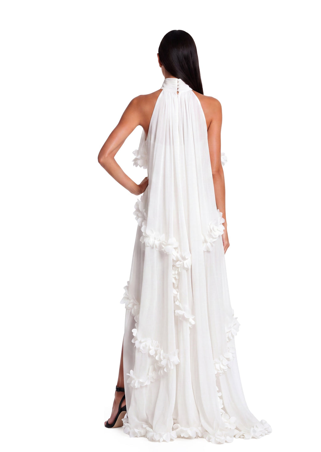 Hawa Halter Neck Petal Slit Maxi Dress In White