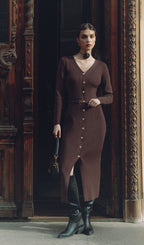 Knitted V Neck Midi Dress