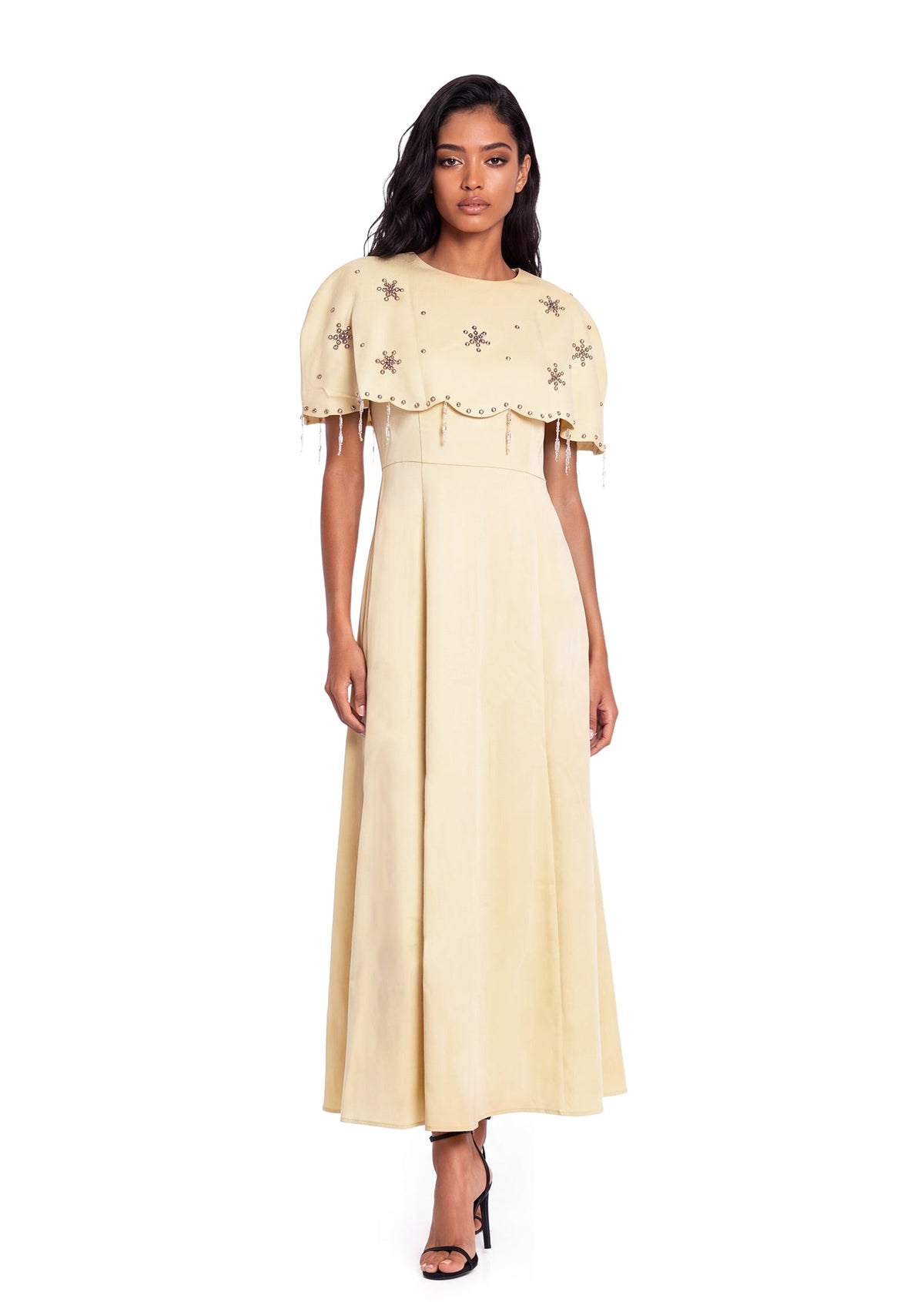 Cape Crêpe Midi Dress In Yellow