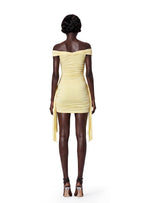 Mhina Off The Shoulder Stretch Mini Dress In Yellow