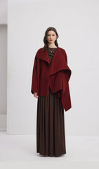 Solid Cape Style Coat-Wine Red