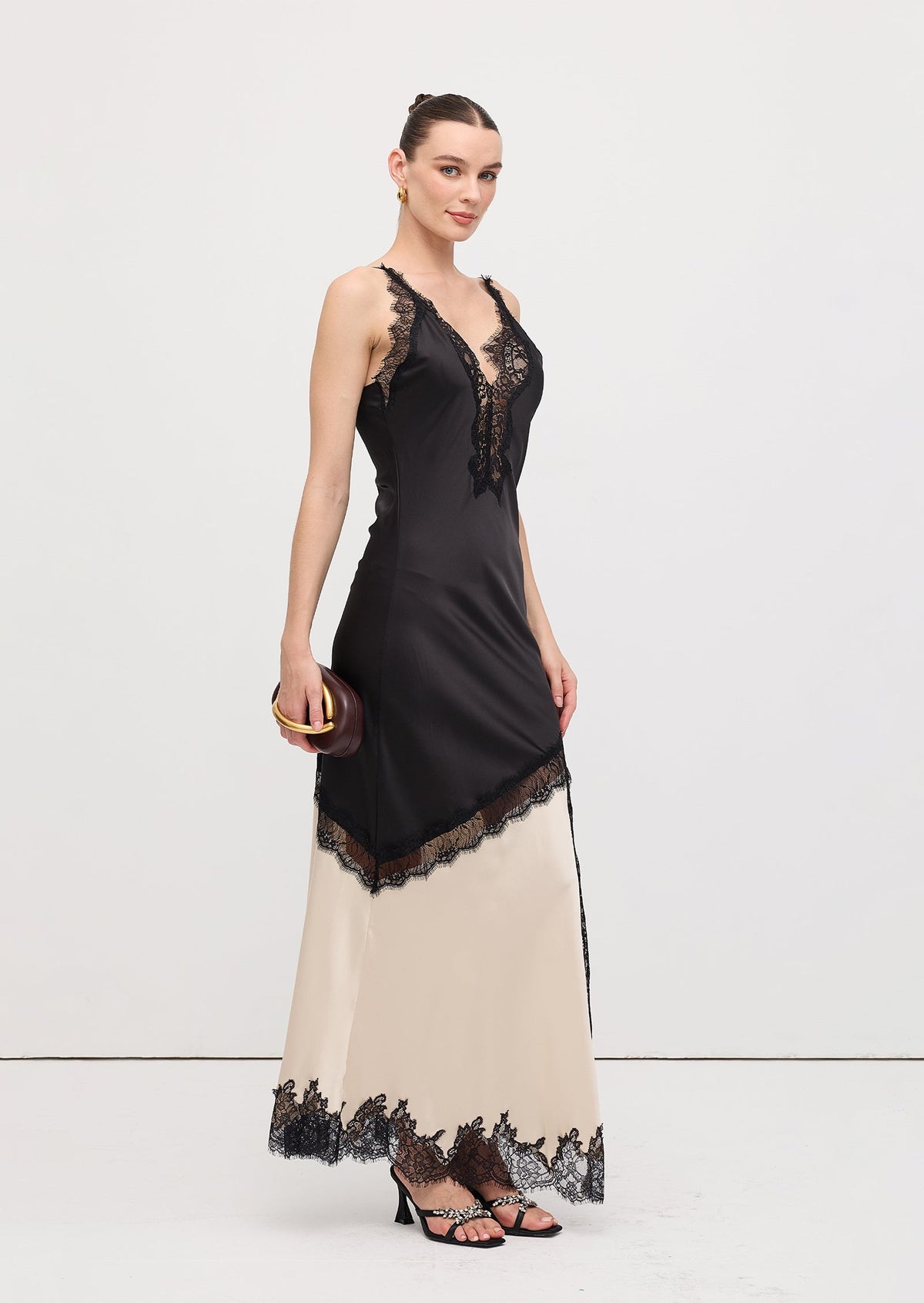Diagonal Lace Slit Maxi Dress