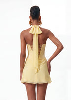 Helen Satin Draped Mini Dress In Yellow