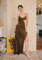 Idhild Sheer Mesh Side Slit Maxi Dress