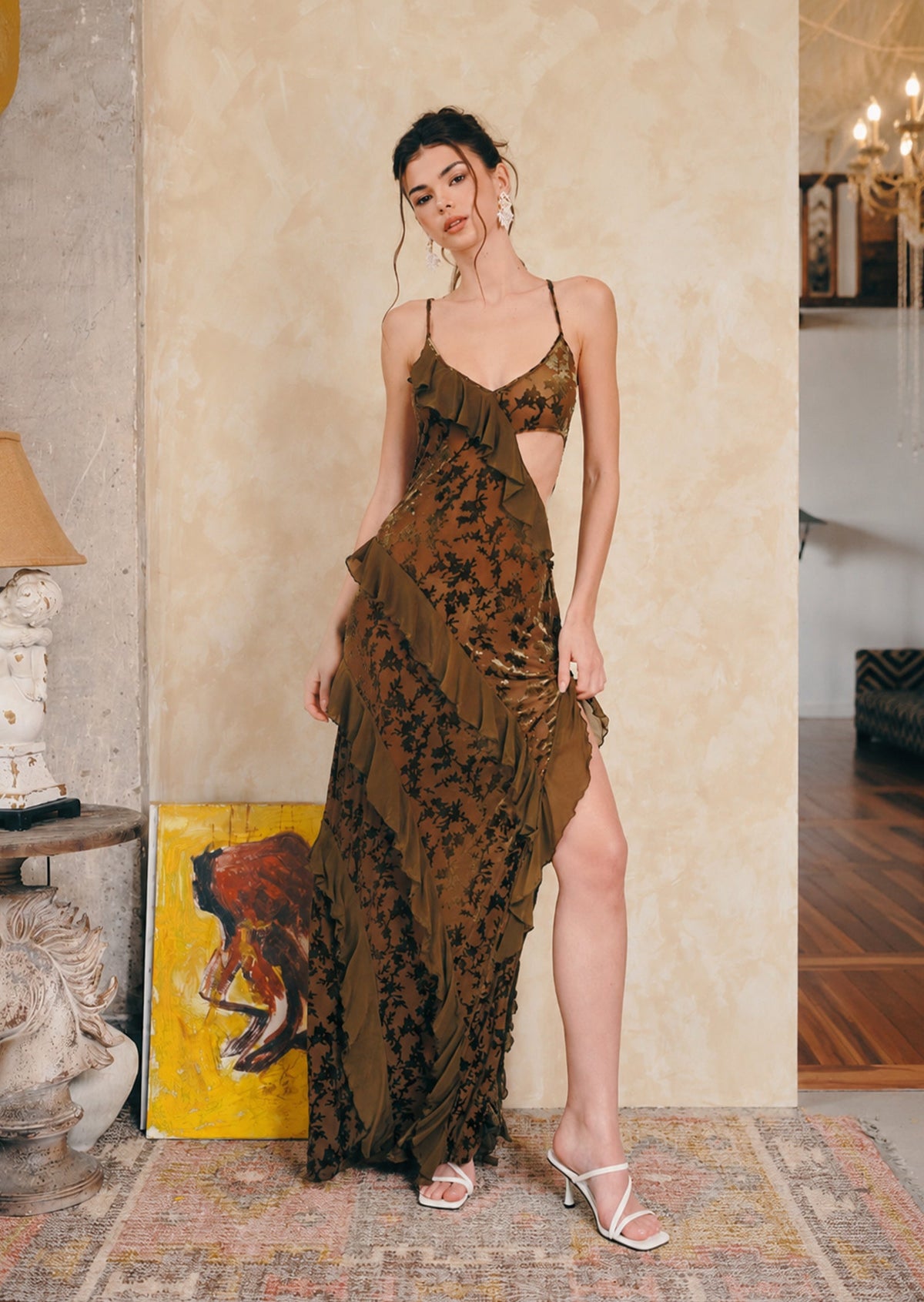 Idhild Sheer Mesh Side Slit Maxi Dress