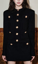 Button Embellished Knit Top-Black