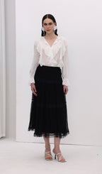 Solid Pleated Midi Skirt