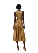 Kaegan Sleeveless Satin Midi Dress In Gold