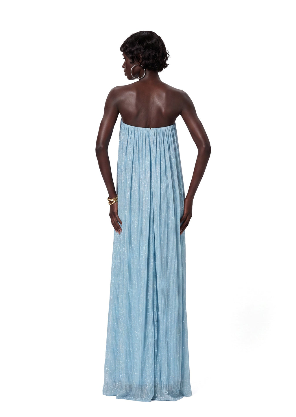Chasca Strapless Shimmering Maxi Dress In Blue
