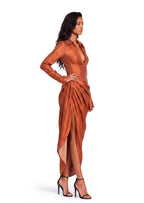 Wafai Ruffled Ribbon Shirt Midi Dress In Orange