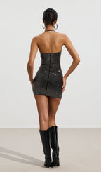 Embellished Halterneck Mini Dress In Black
