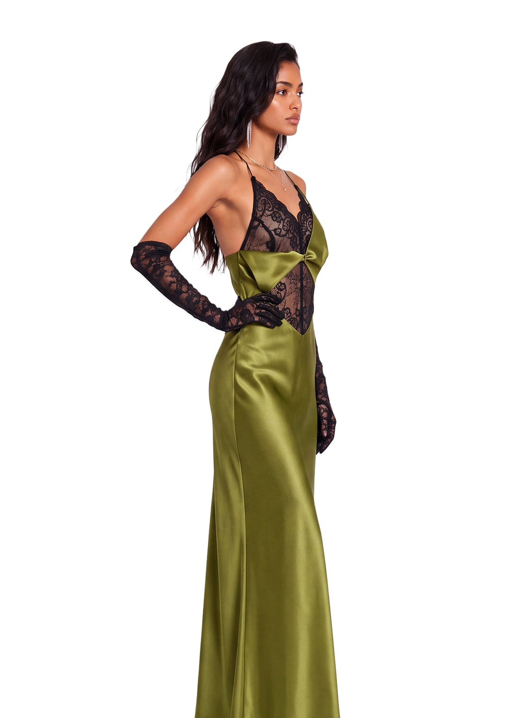 Quarry Lace Halter Neck Maxi Dress In Green