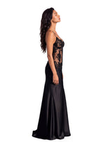 Gabouray Lace Satin Maxi Dress  In Black