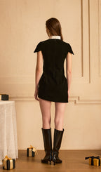 Solid Velvet U Neck Mini Dress In Black