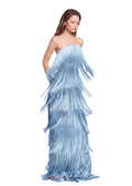 Umeko Strapless Multi Layered Tassel Maxi Dress  In Blue