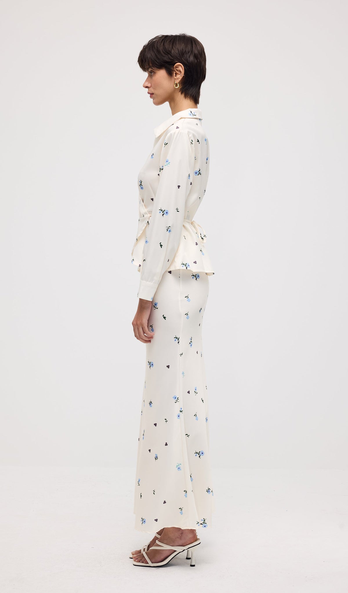 Floral Print Satin Maxi Skirt Two Piece Set