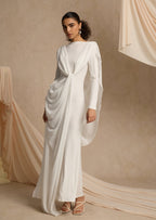Shawl Ribbon Knotted Maxi Dress In White