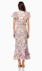 Floral 3D Lace Midi Dress In Purple